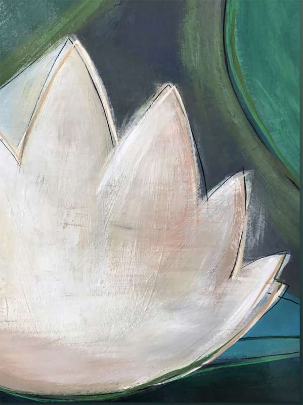 ‘Midnight Waterlily’ Oil on Board in Gold Leaf with Bronze Finish Shadow Gap Tray Frame