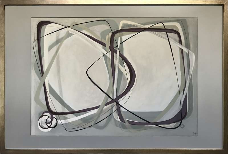 PAIR ‘Olive Eternity’ Gouache & Acrylic on Board behind Glass in Gold Leaf with Bronze Finish Shadow-Gap Frames