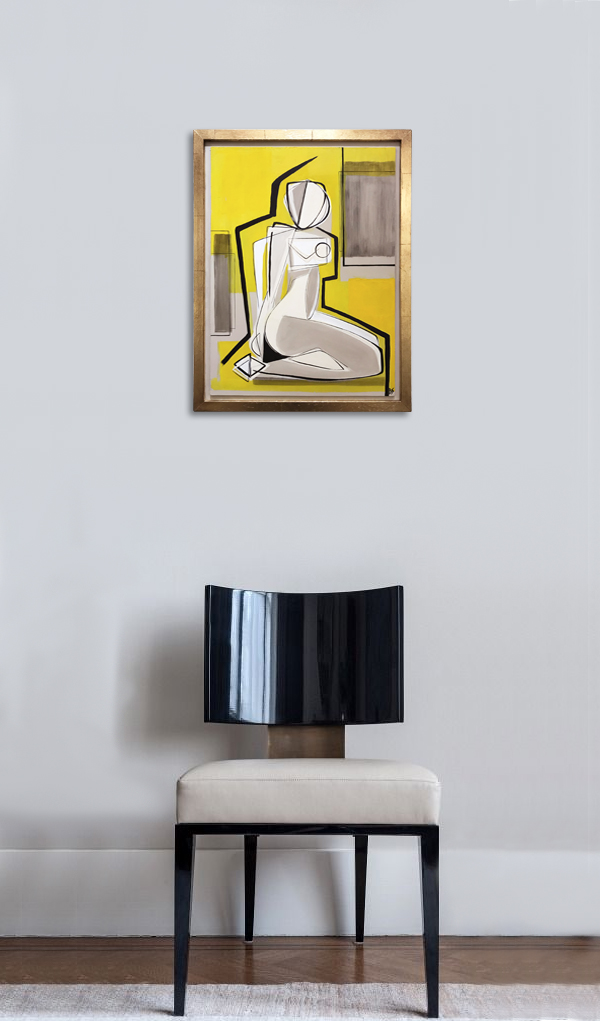 'Blondie Left Study' Gouache & Acrylic on Board in Watergilt Gold Presentaion Frame