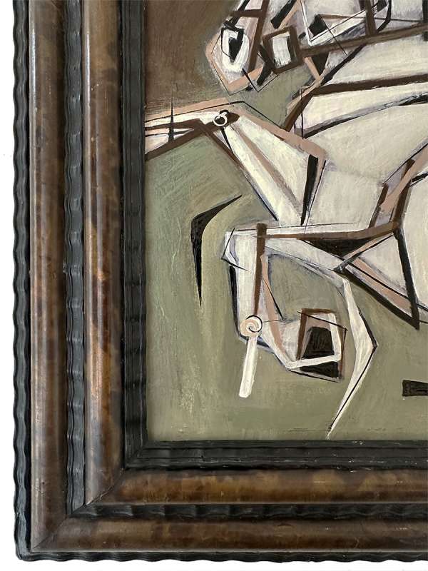 ‘Prancing Horse’ Oil in Antique Tortoiseshell Frame