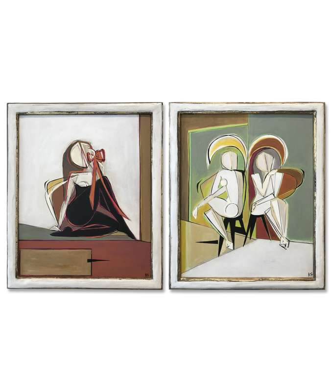 MINIATURE ’Showgirl with Ribbon’ Oil & Acrylic on Board In Bespoke Gold Leaf with Bronze Finish and Polished Plaster Frames