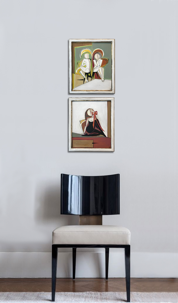 MINIATURE ’Showgirl with Ribbon’ Oil & Acrylic In Bespoke Gold Leaf with Bronze Finish and Polished Plaster Frames