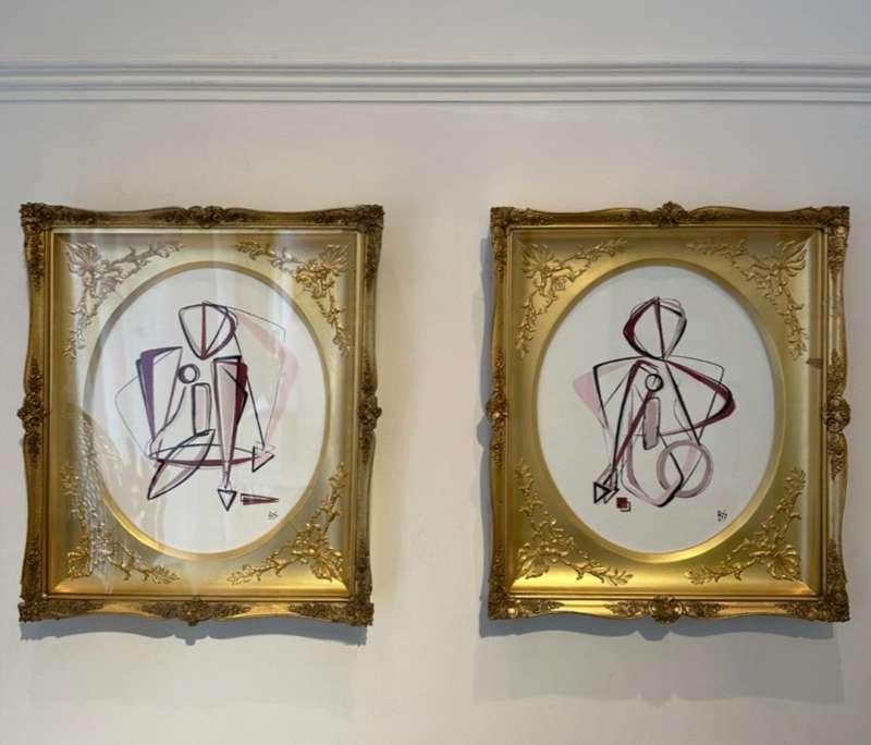 PAIR ‘Sitting French Fancy Muses’ in French C19th Ornate Foliate Frames with Original Gold Water Gilding