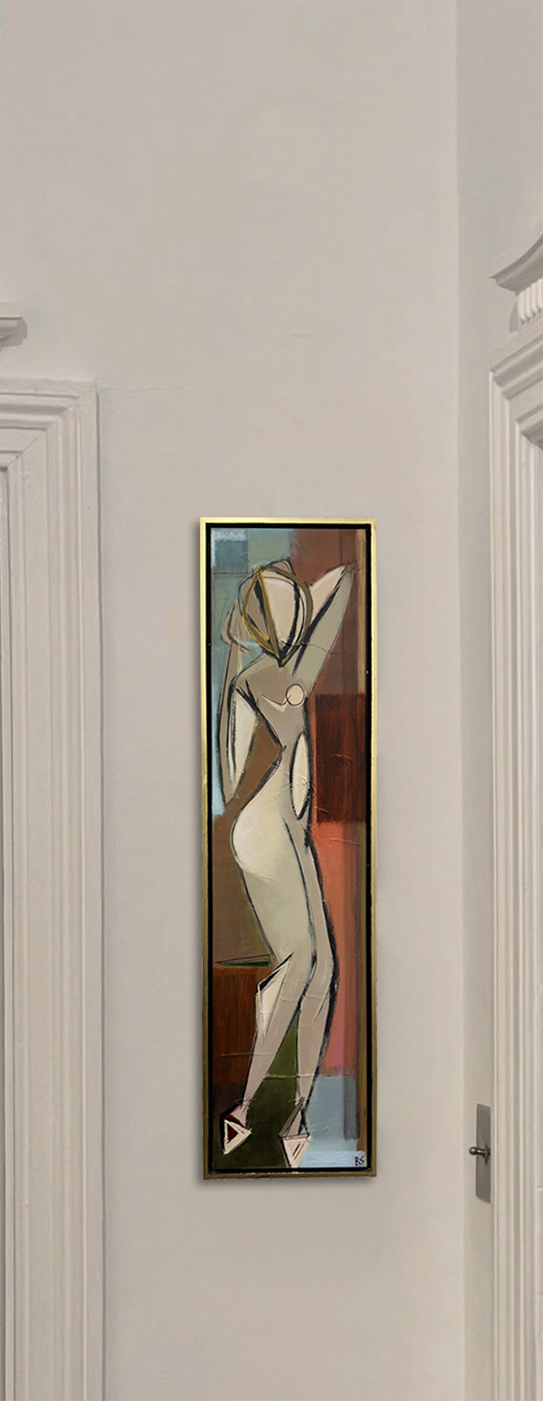 ‘Dancing Muse’ Oil & Acrylic on Board in Gold Leaf with Bronze Finish Frame