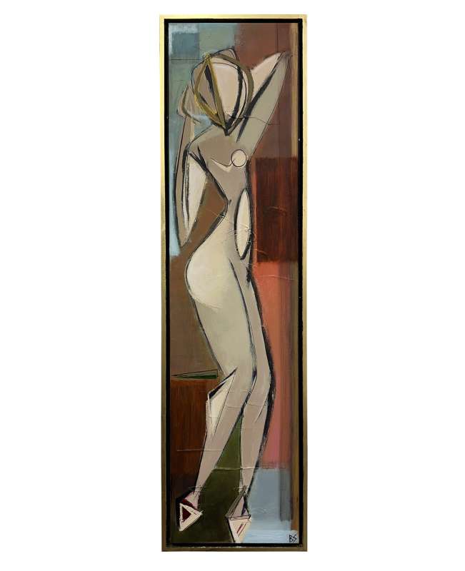 ‘Dancing Muse’ Oil & Acrylic on Board in Gold Leaf with Bronze Finish Frame