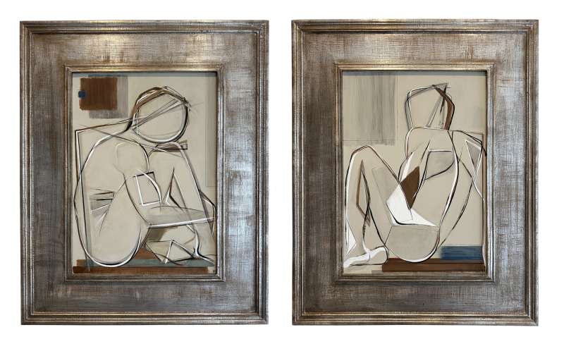 PAIR Male Left and Right Study Seated on Beach