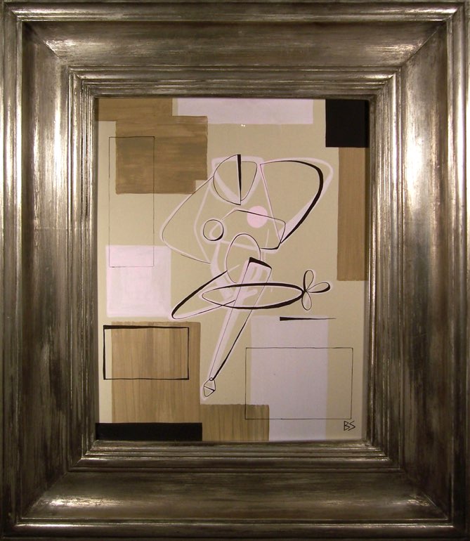 Brown & Pink Figure in Silver Frame