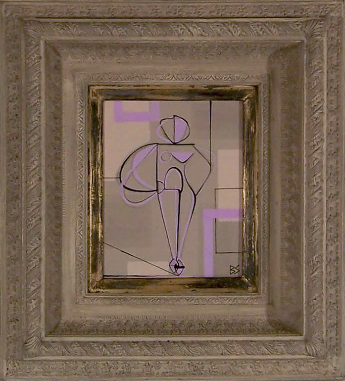 Lilac Abstract Figure in Cream Box Frame