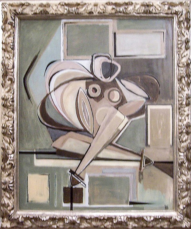 Seated Green Lady in Old Silver Frame