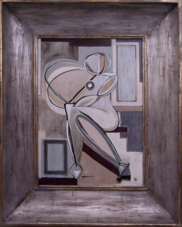 Seated Lady in Blue in Modern Silver Box Frame