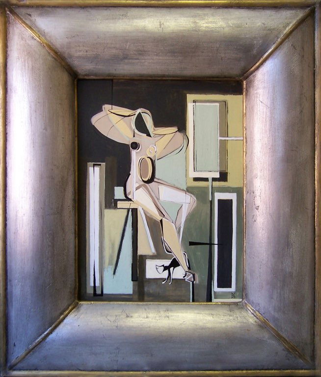 'Muse and the Pussycat Left Study' in Modern Silver Gilt Frame