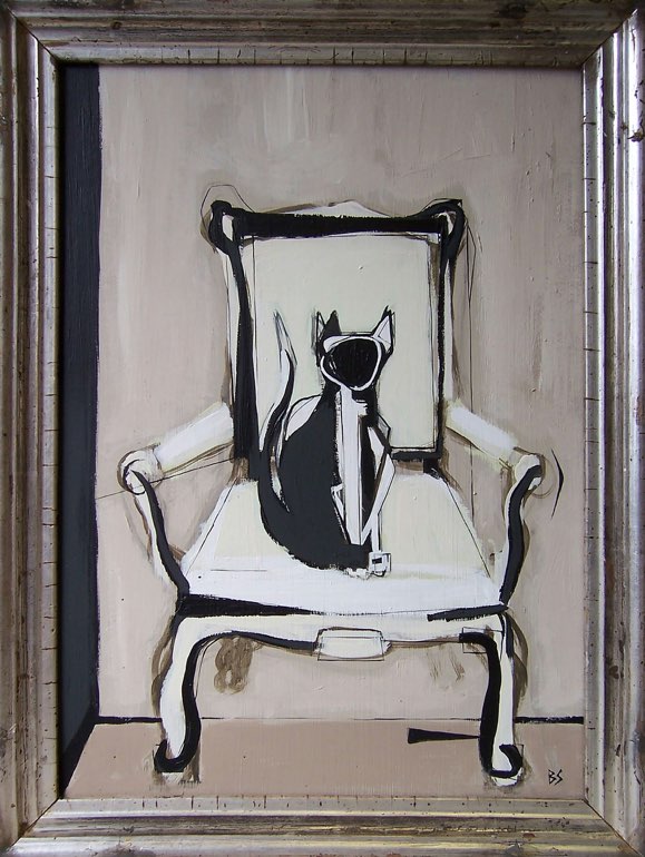 'Rupert on a Chair' Oil and Acrylic on Board in Antique Frame