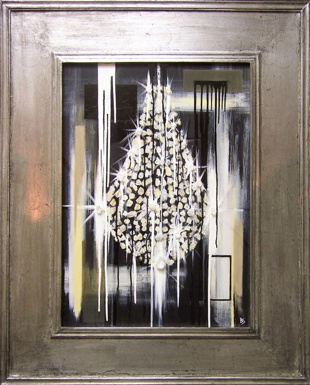 Commission 'Mini Chandelier Painting' Oil/Acryllic/Glass on Board in Modern Silver Frame