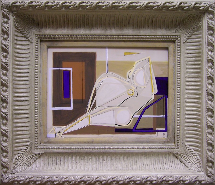 'Seated 'Reclining Woman in Purple' Right Study Oil and Acryllic on Board in Modern Box Frame