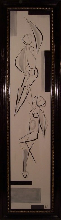 Black Dancing Figures in Lacquered Modern Frame