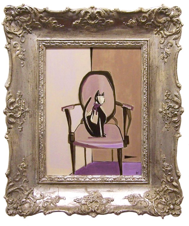 'Rupert on his Chair' Gouache on Board in Antique Silver Gilt Frame