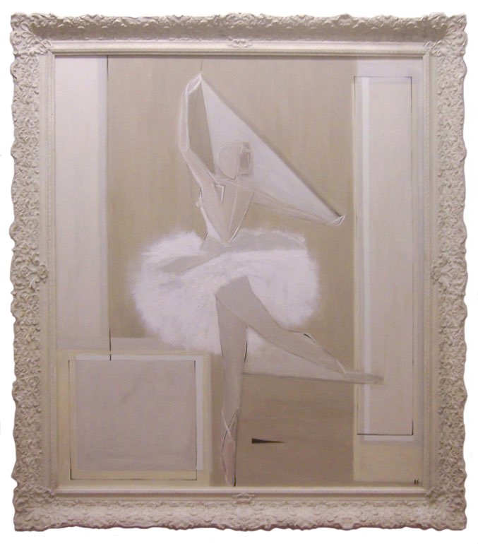 'Snow Ballerina' Oill & Acrylic on Board in Stone Finish Carved Antique Frame