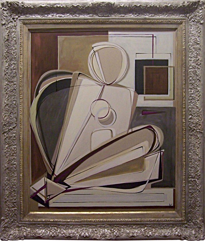 'Sitting Pretty with Magenta' Gouache on Board in Antique Frame with Silver finish & Gold Slip