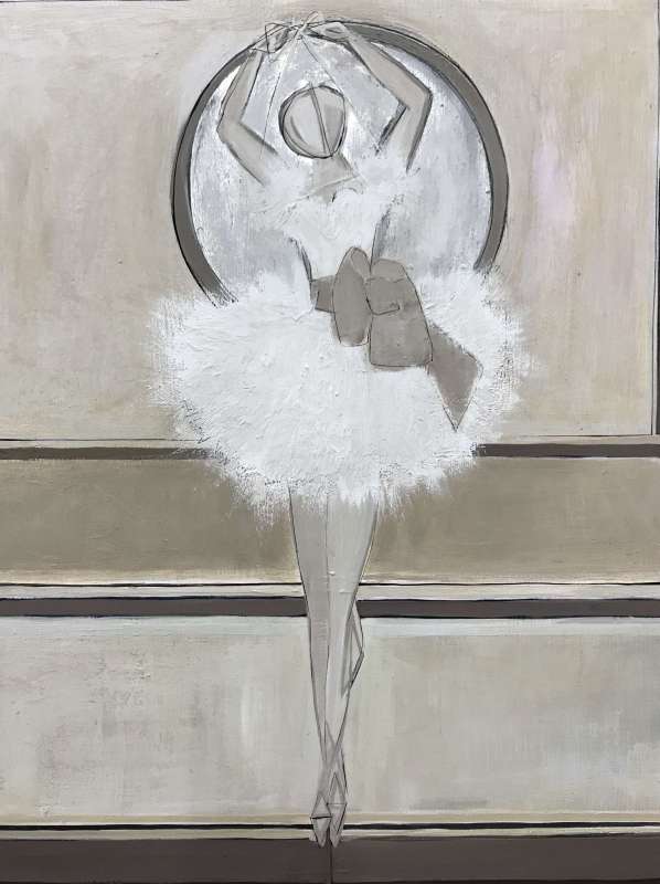 'Jewellery Box Ballerina' Oil, Acrylic & Silver Leaf on Board in Antique Gold Frame