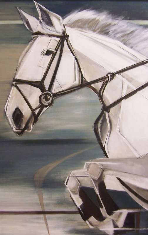 'The Racing Grey' Oil & Acrylic on Board in Modern Cream & Gold Frame