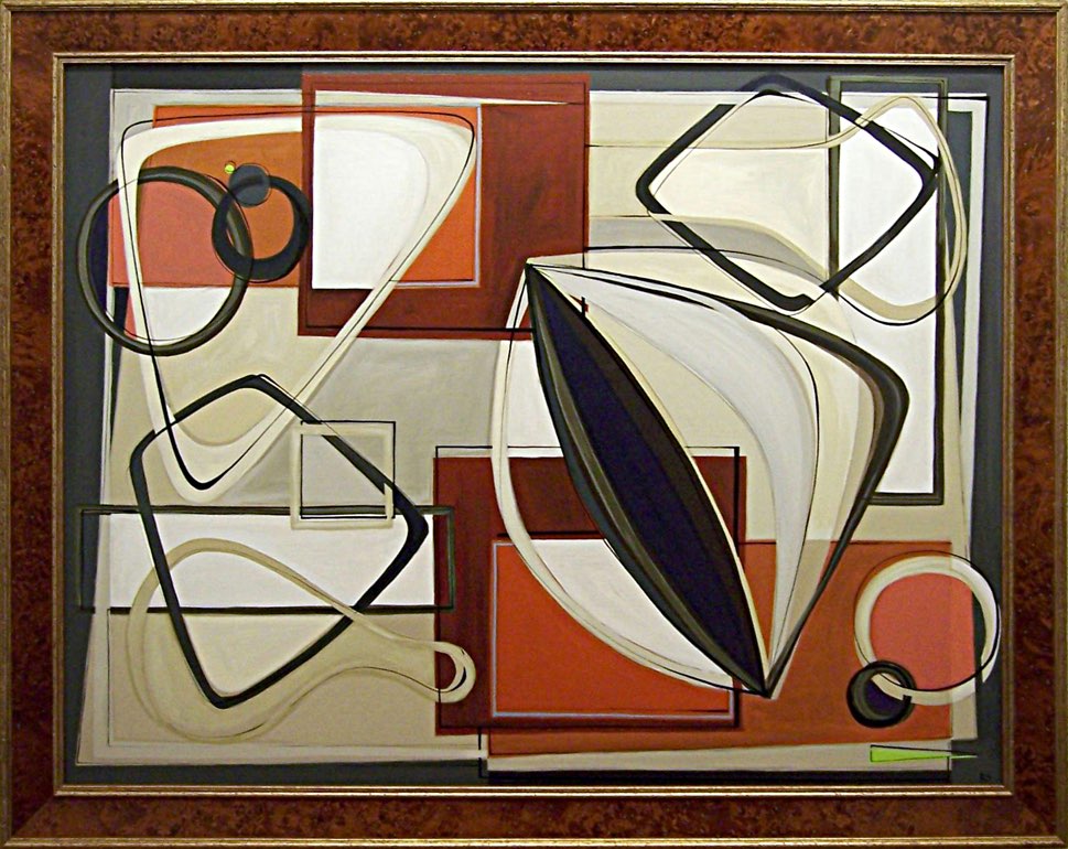'Autumn Organic Shapes' Gouache & Acrylic on Board in Antique Walnut Frame