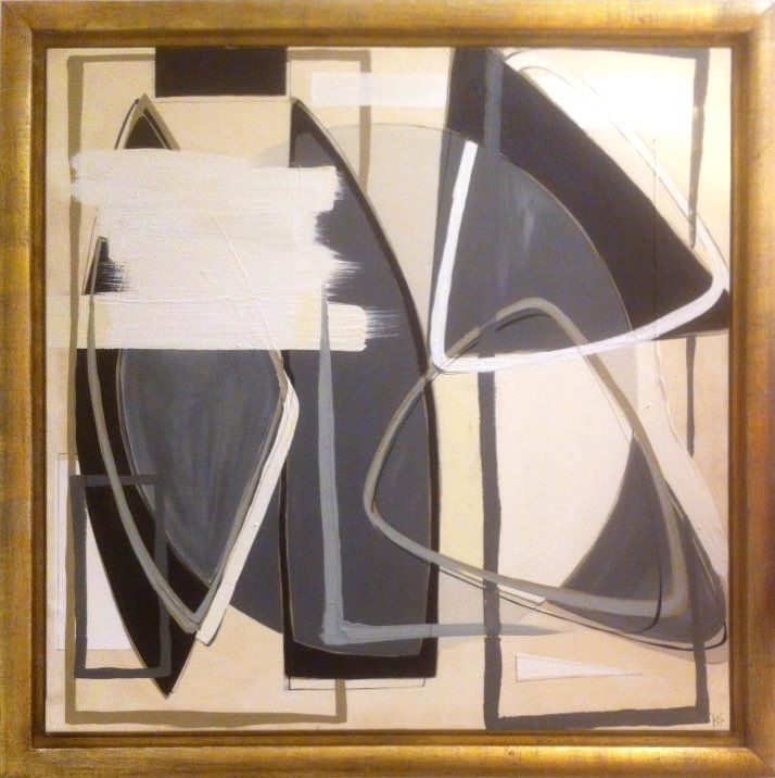 'Moon' Oil & Acrylic on Canvas in Gold Gilt Tray Frame