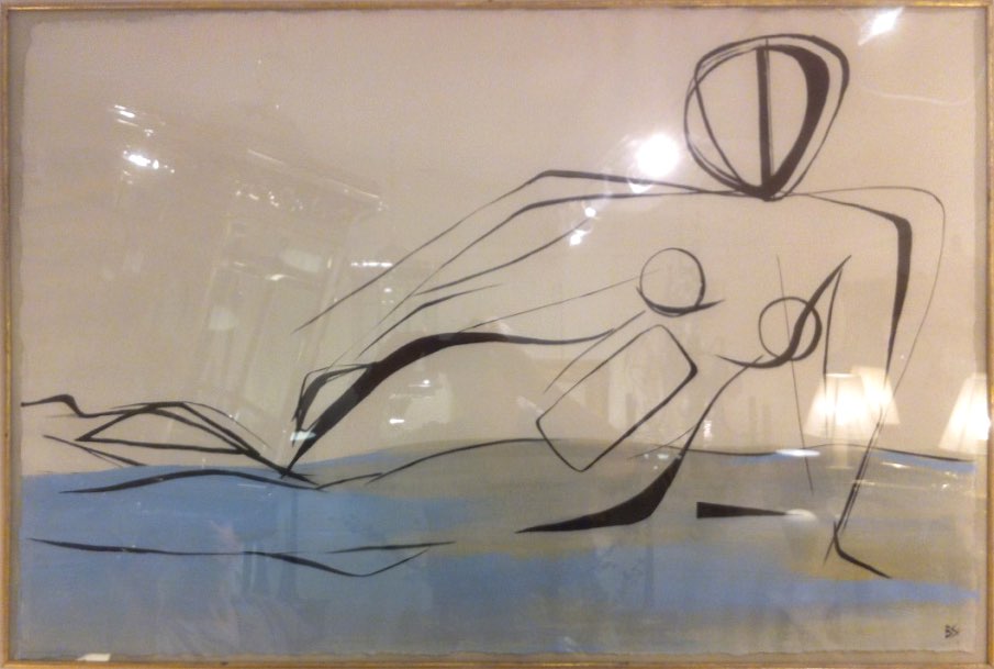 'Bathing Belle' Gouache on Paper in Gilt Frame