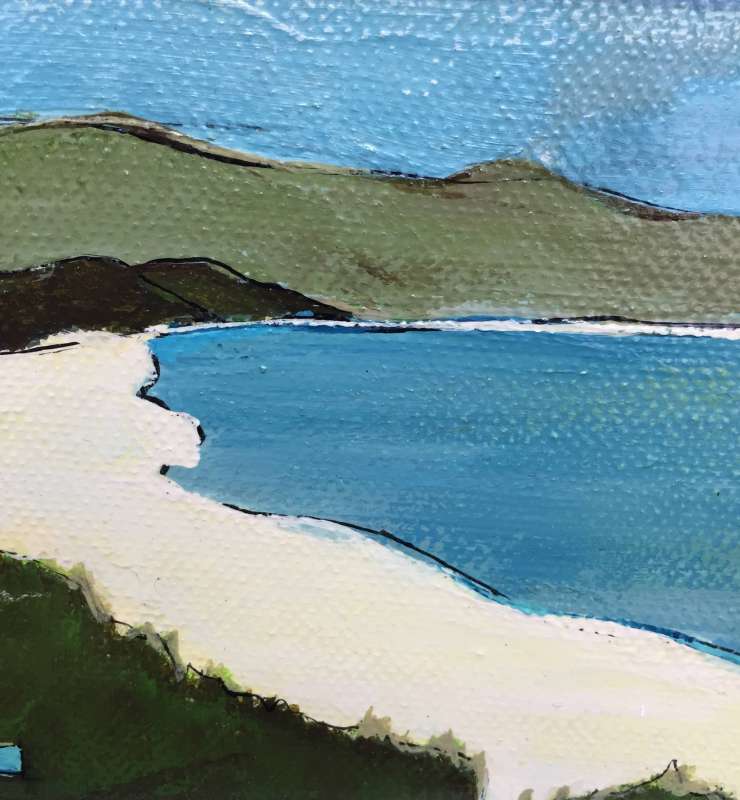 MINIATURE 'My Beach' Coll, Oil & Acrylic on Canvas in Blue Painted Box Frame