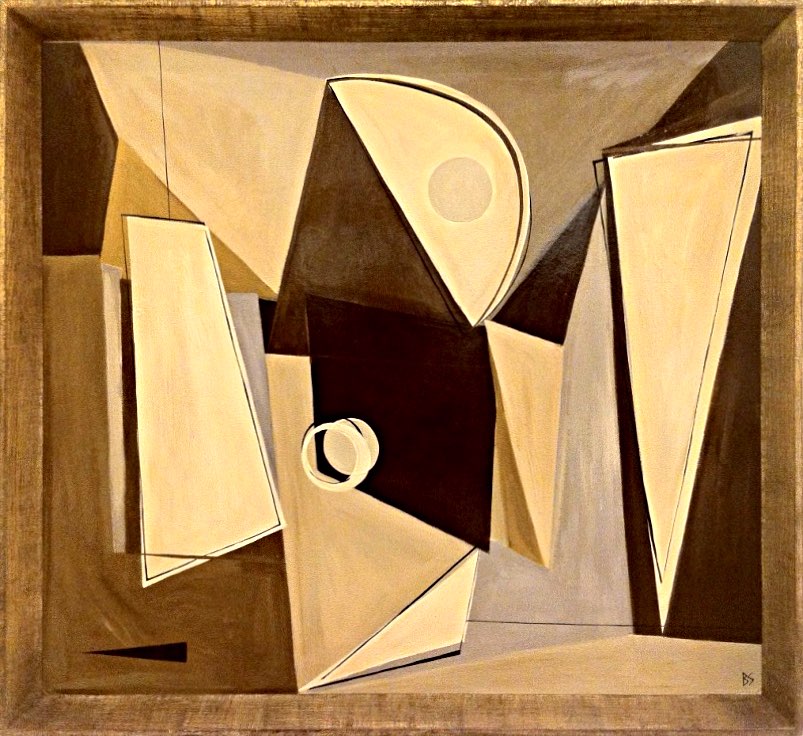 'Three Moons', Oil & Acrylic on Board in 1950s Gold Gilt Frame