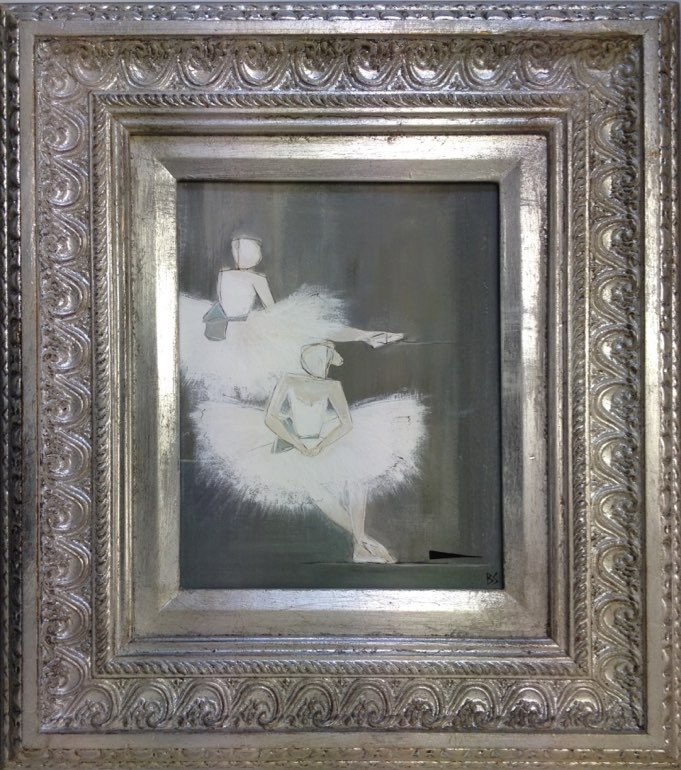 'Corps de Ballet' Gouache on Board in Ornate Silver Gilt Wooden Frame