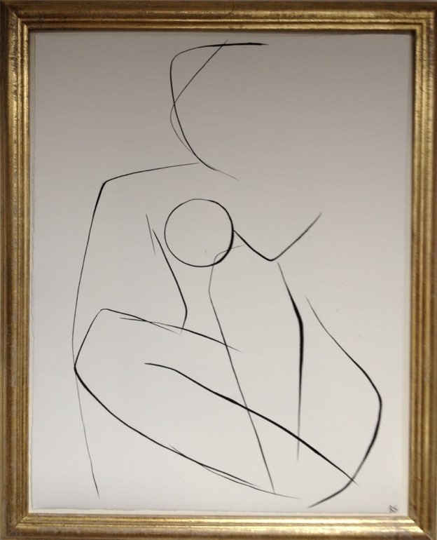 'Nude Pose' No.11 Gouache Linear on Handmade Paper in Gold Gilt Frame