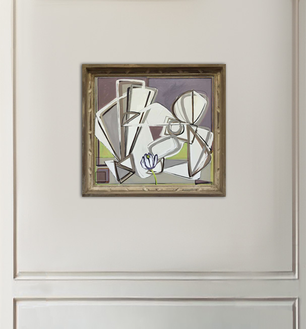 'Spring Belle and Tiger Tulip' Oil & Acrylic on Board in French Antique Carved Wooden Frame
