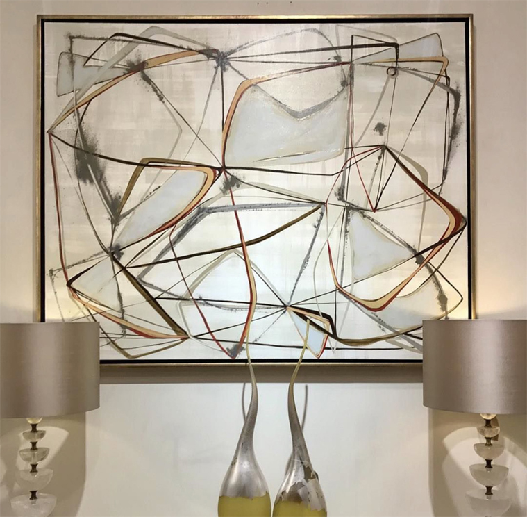 'String Theory' Oil and Acrylic on Canvas in Gold Leaf with Bronze Finish Wooden Tray Frame