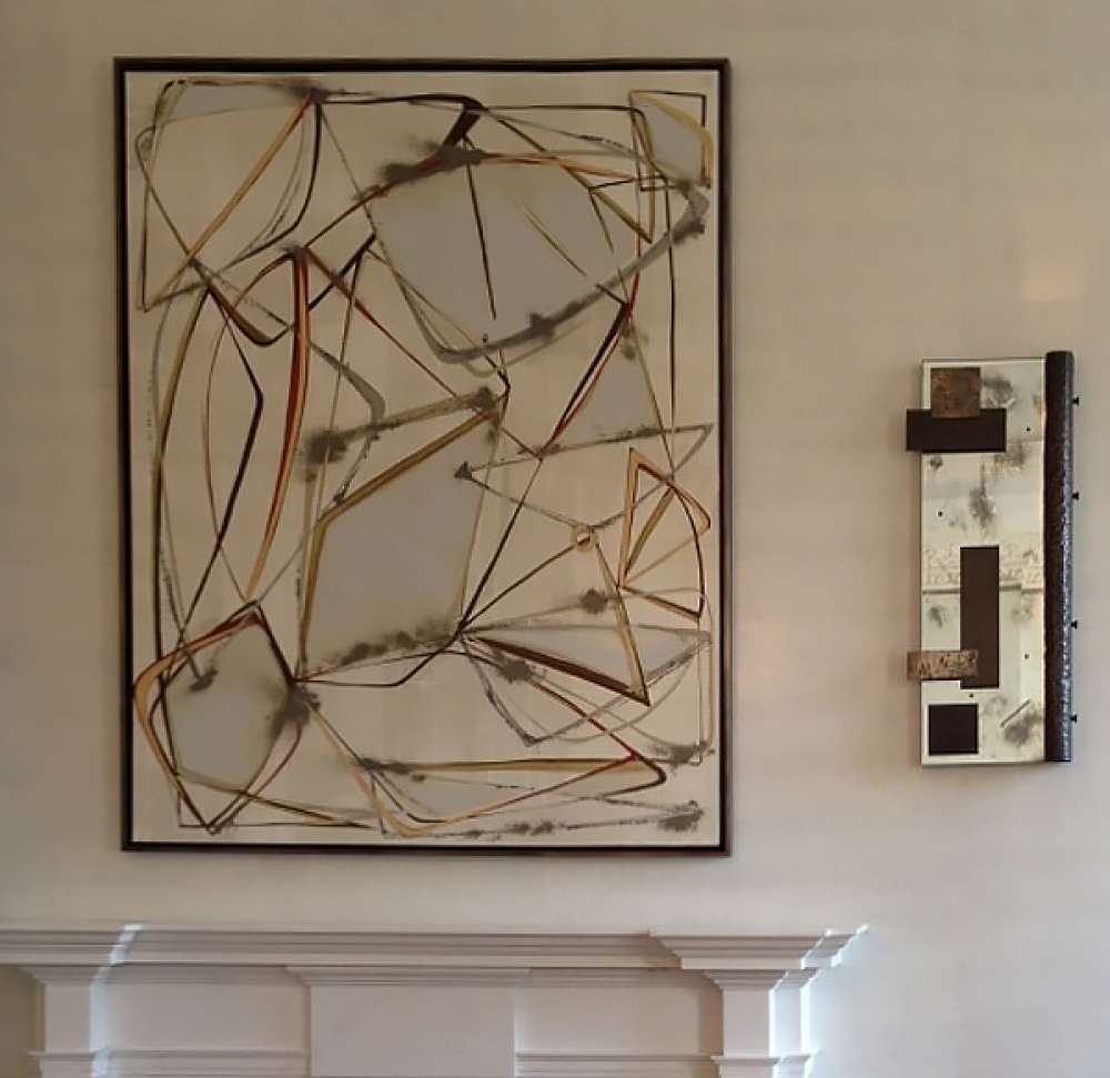 'String Theory' Oil and Acrylic on Canvas in Gold Leaf with Bronze Finish Wooden Tray Frame