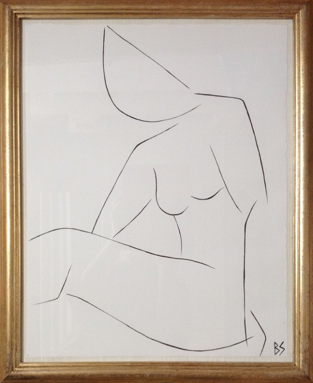 'Nude Pose' No.20 Gouache Linear on Handmade Paper in Gold Gilt Frame