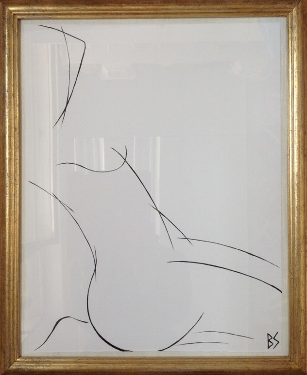 'Nude Pose' No.26 Gouache Linear on Handmade Paper in Gold Gilt Frame