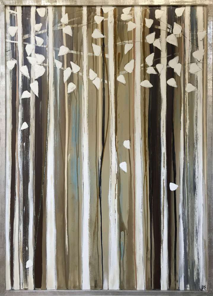 'Silver Birch Forest' Oil & Acrylic on Board in silver leaf frame