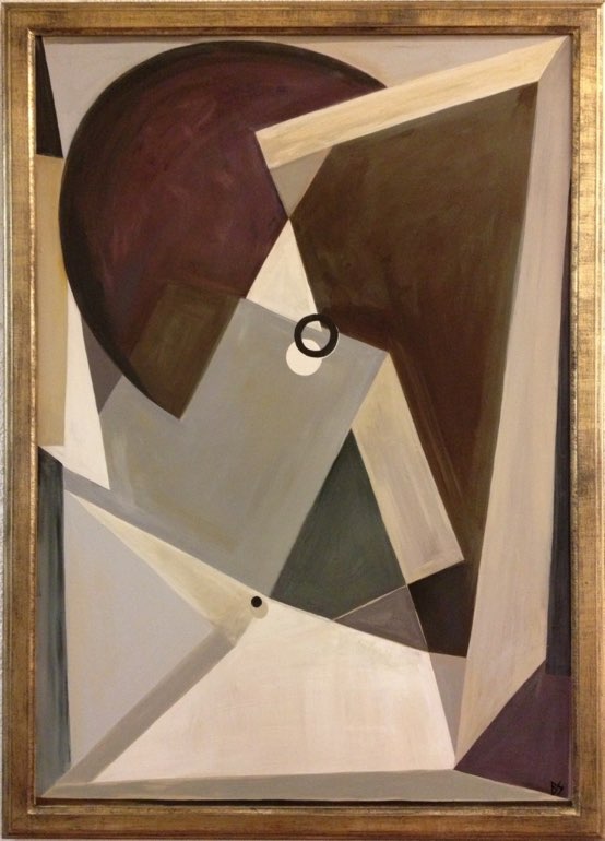 'Abstract Crescent' Oil & Acrylic on Board in Gold Frame