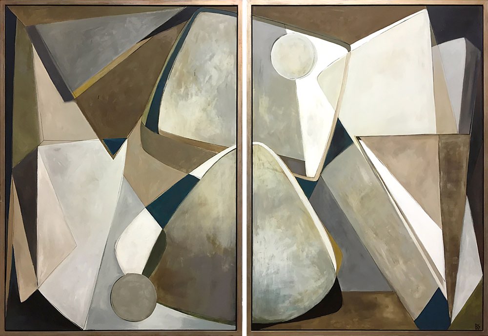 PAIR 'Rosetta' Left & Right Study, Gouache & Acrylic on Board in Bronze/Silver Finish Tray Frames