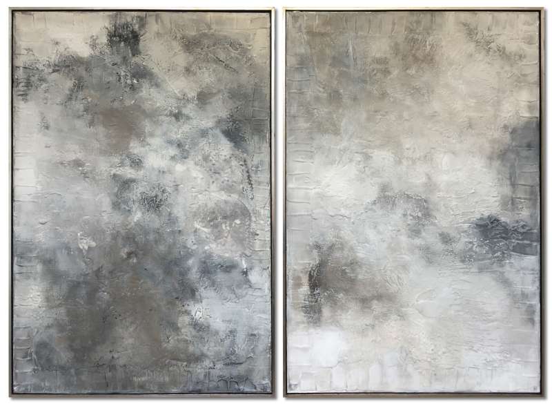 PAIR 'Mist' Oil & Acrylic on Board in Bronze/Silver Finish Tray Frames