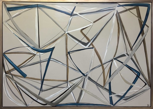'String Theory in Petrel Blue' Oil & Acrylic on Board in Gold/Bronze Finish Shadow Gap Tray Frame