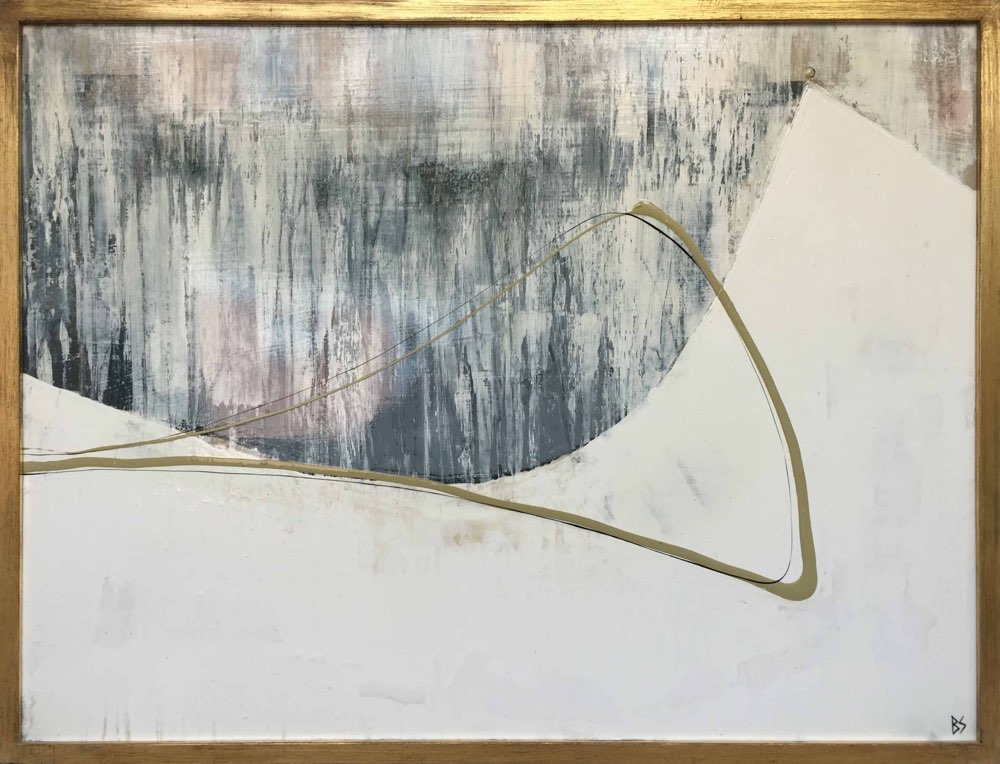 'The Valley' Oil & Gesso on Board in Gold/Bronze Finish Tray Frame
