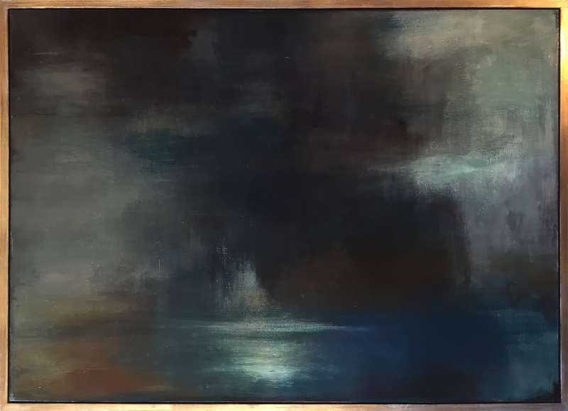 ‘Sea Sky’ Oil & Acrylic on Board in Gold/Bronze Finish Shadow Gap Tray Frame