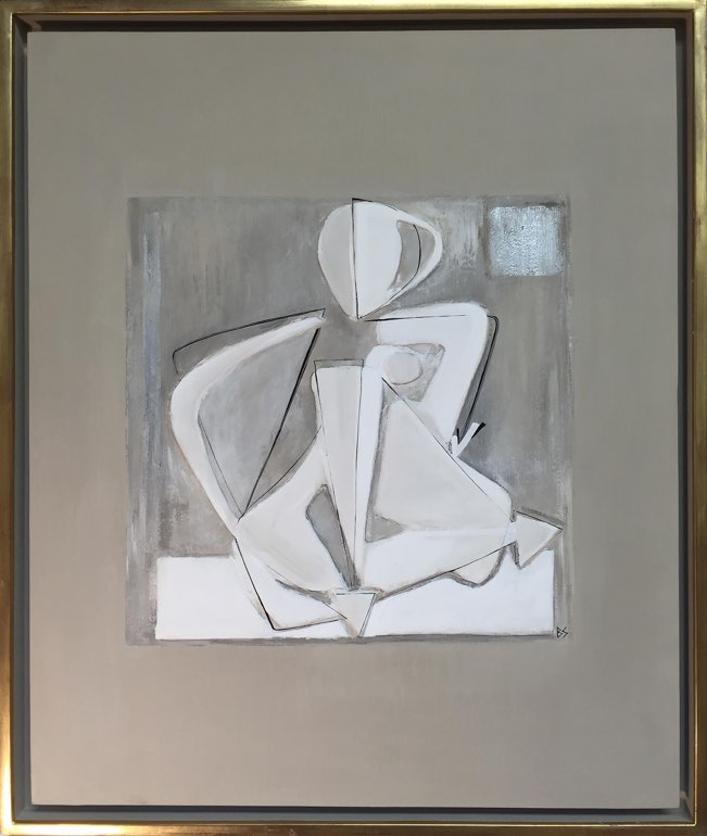 ‘Silver Muse’ Plaster & Acrylic on Board in Bespoke Water Gilt Gold Frame