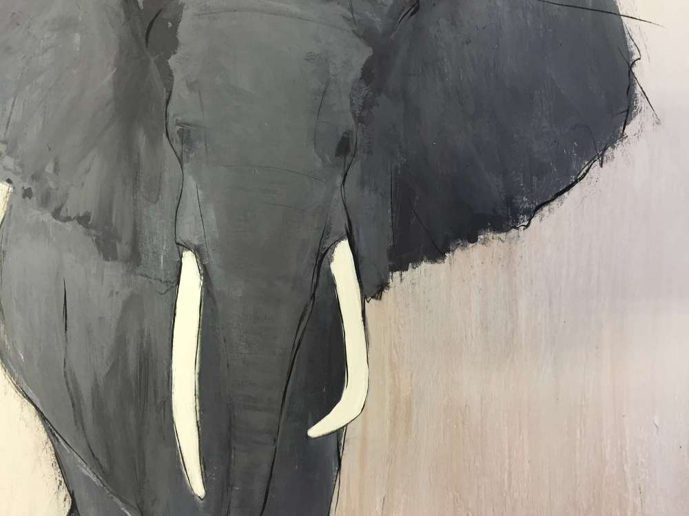 ‘My Safari Elephant’ Gouache & Acrylic on Board in Silver Deco Style Presentation Box Frame