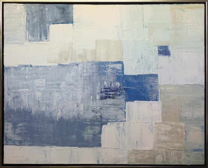 ‘Seaside’ Oil & Acrylic on Canvas in Silver Leaf Shadow Gap Tray Frame