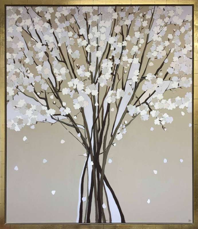 ‘Spring Blossom’ Gouache & Acrylic on Board in Gold Leaf Shadow Gap Frame