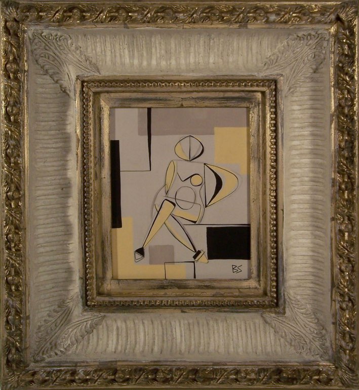 Yellow & Black Seated Figure in Small Box Frame ( Modern)