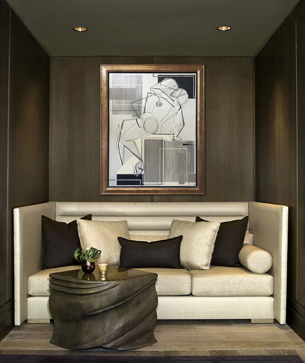 ‘Rodin’s Kiss’  Gouache & Acrylic on Board in Gold Gilt Wooden Bespoke Frame