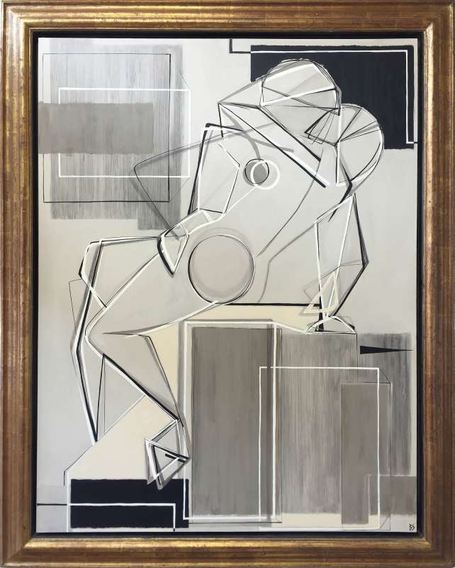 ‘Rodin’s Kiss’  Gouache & Acrylic on Board in Gold Gilt Wooden Bespoke Frame